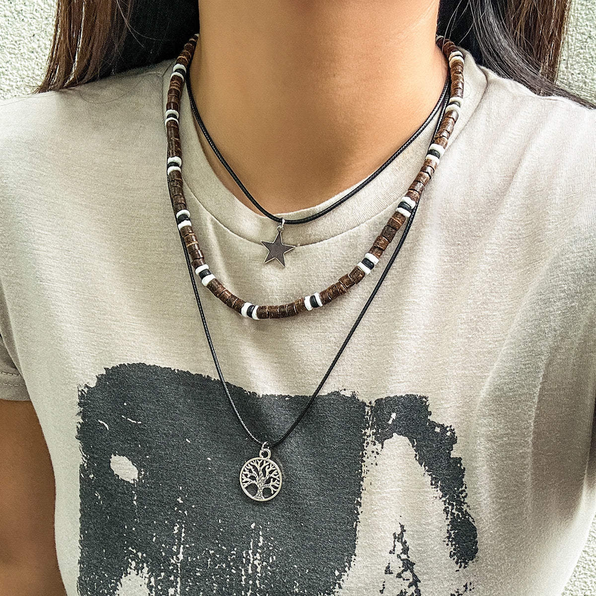 Women's Butterfly Wooden Bead Vintage Necklace