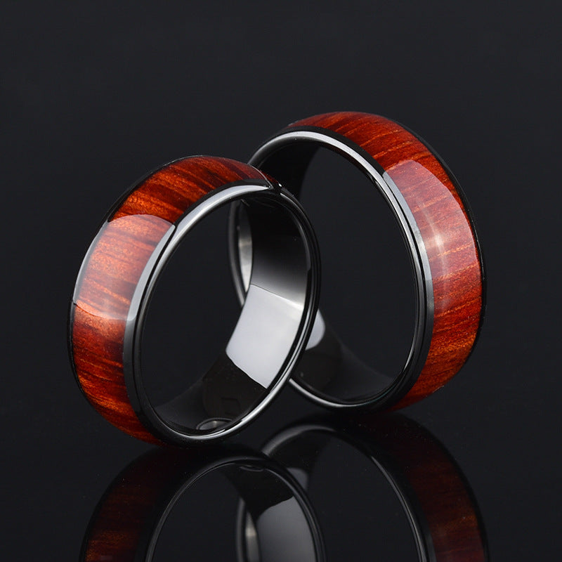 Stainless Steel Inlaid Wood Grain Ring