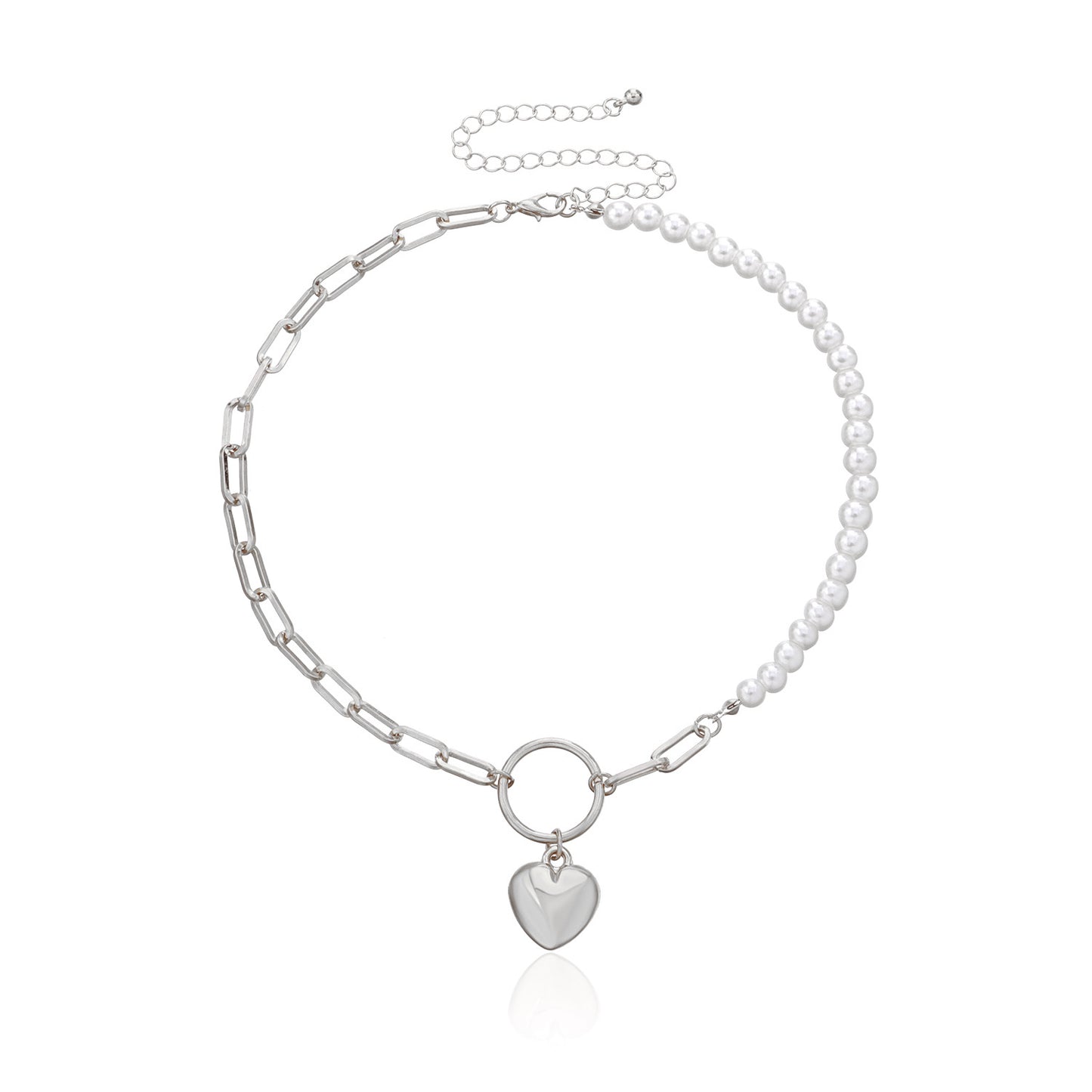 Women's Pearl Geometric Ring Peach Heart Pendant Necklace