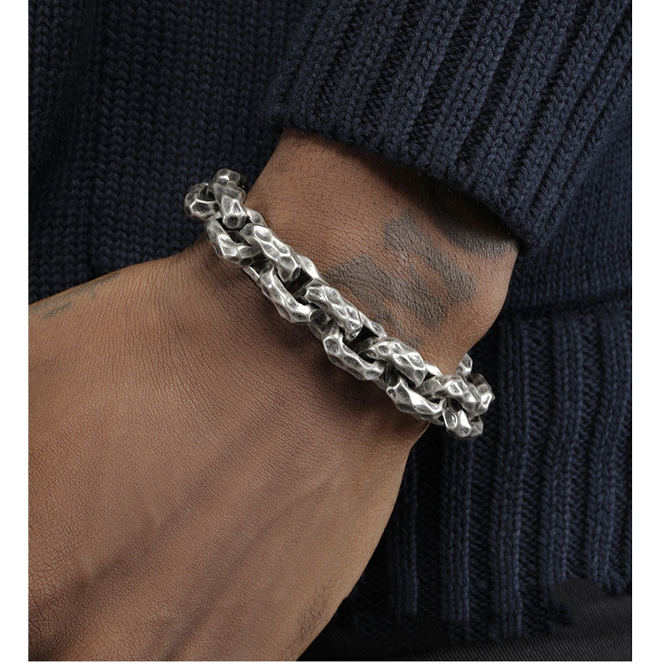 Men's bracelet made of silver-plated titanium steel, 12.5mm thick, Hip Hop style.