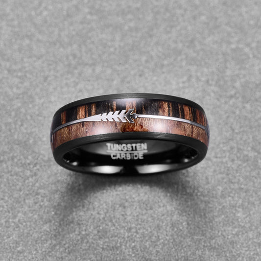 Tungsten ring 8mm inlaid wood, silver arrow.