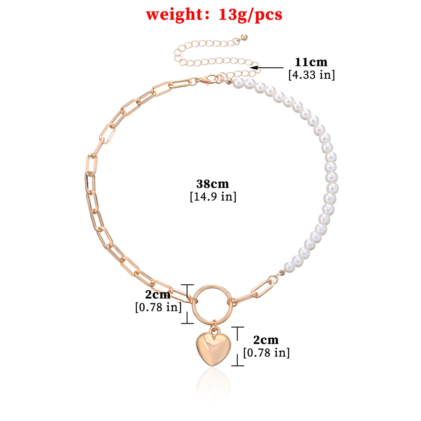 Women's Pearl Geometric Ring Peach Heart Pendant Necklace