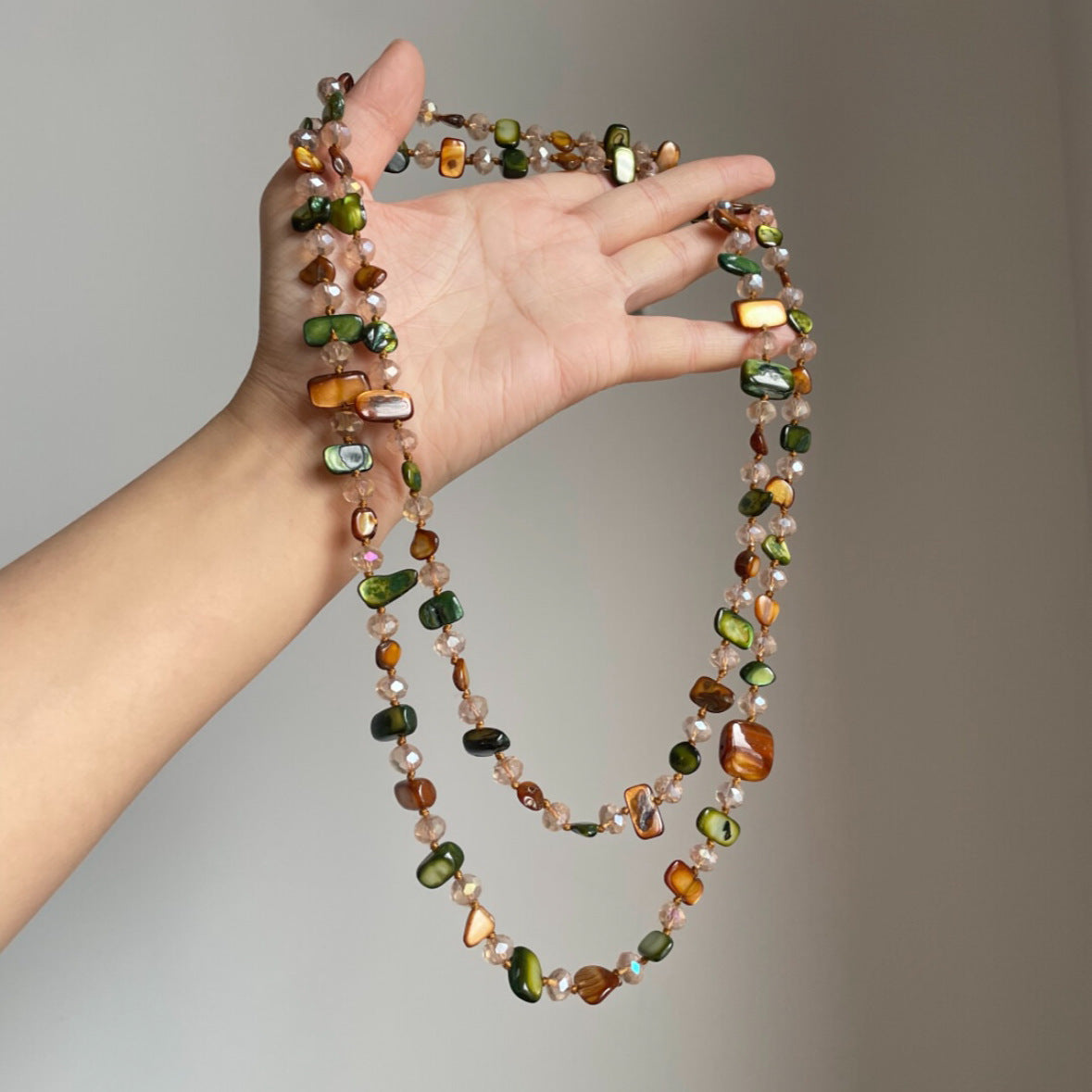 Bohemian Colored Shell Bead Double Layered Necklace