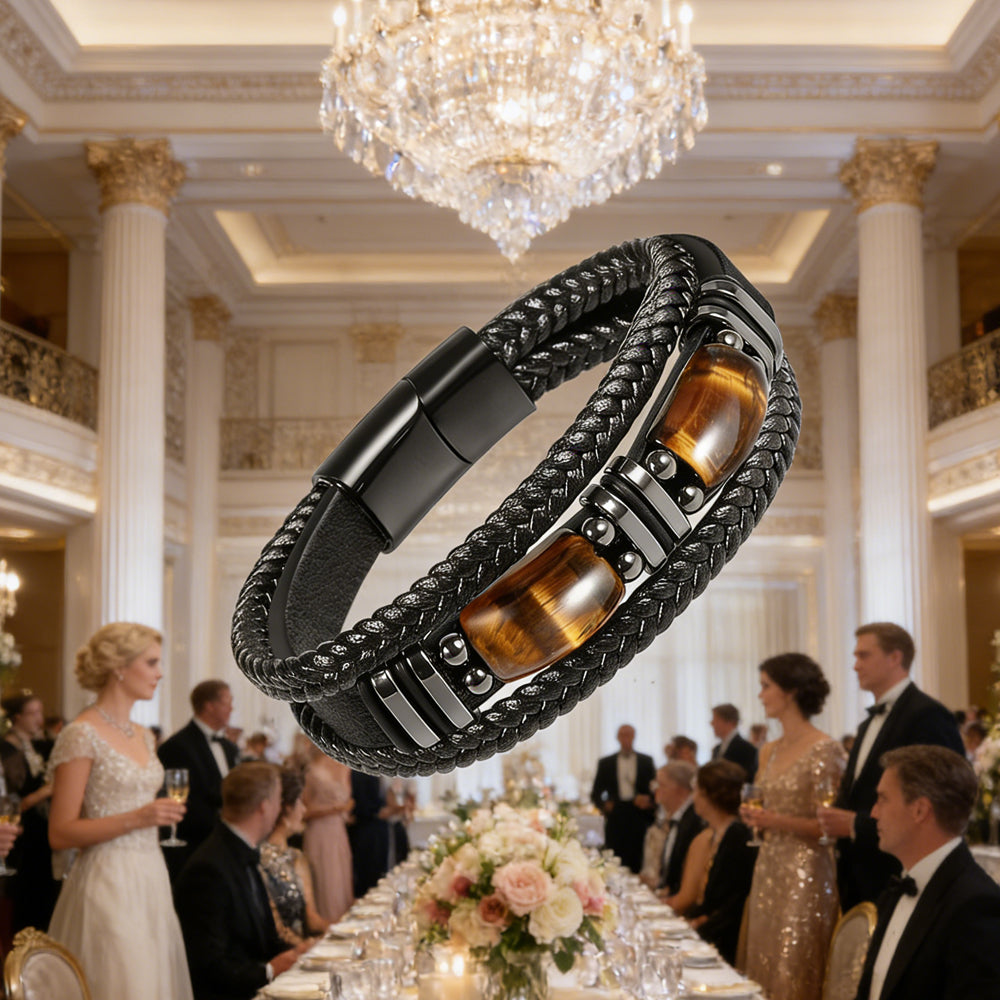 Handmade braided leather bracelet.