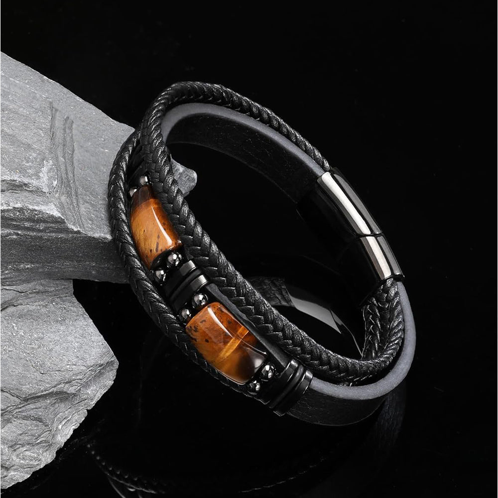 Handmade braided leather bracelet.