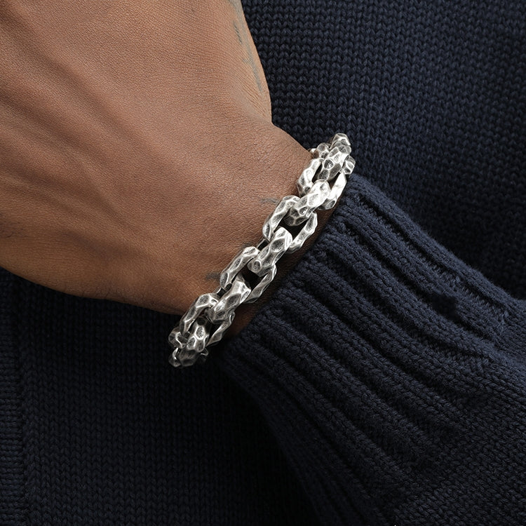 Men's bracelet made of silver-plated titanium steel, 12.5mm thick, Hip Hop style.
