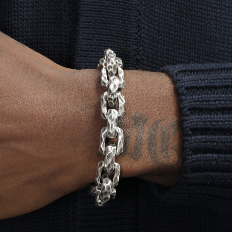 Men's bracelet made of silver-plated titanium steel, 12.5mm thick, Hip Hop style.