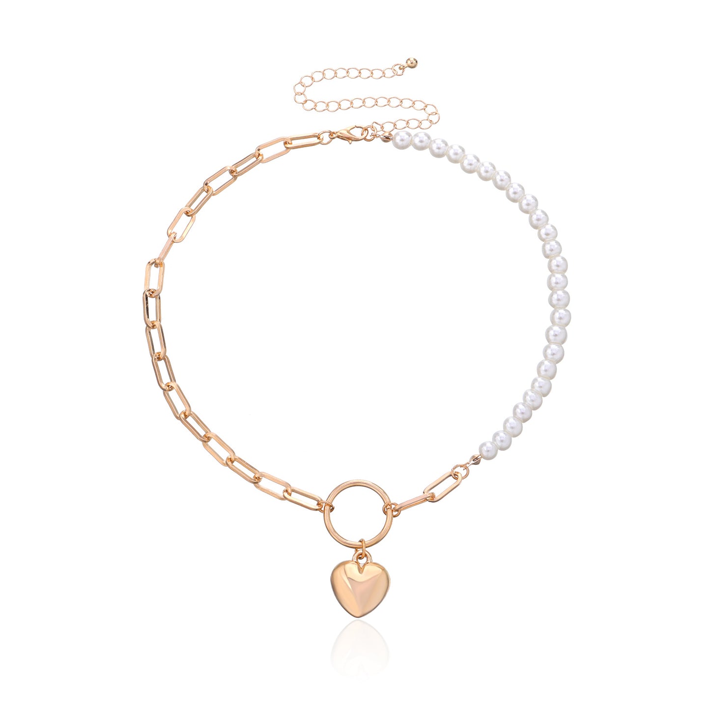 Women's Pearl Geometric Ring Peach Heart Pendant Necklace