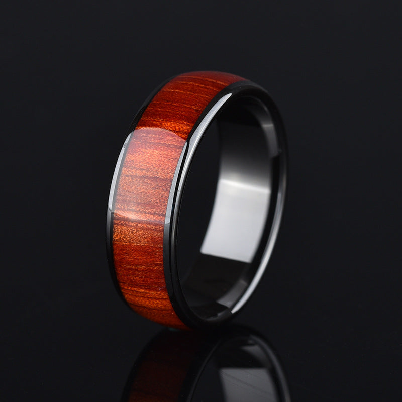 Stainless Steel Inlaid Wood Grain Ring