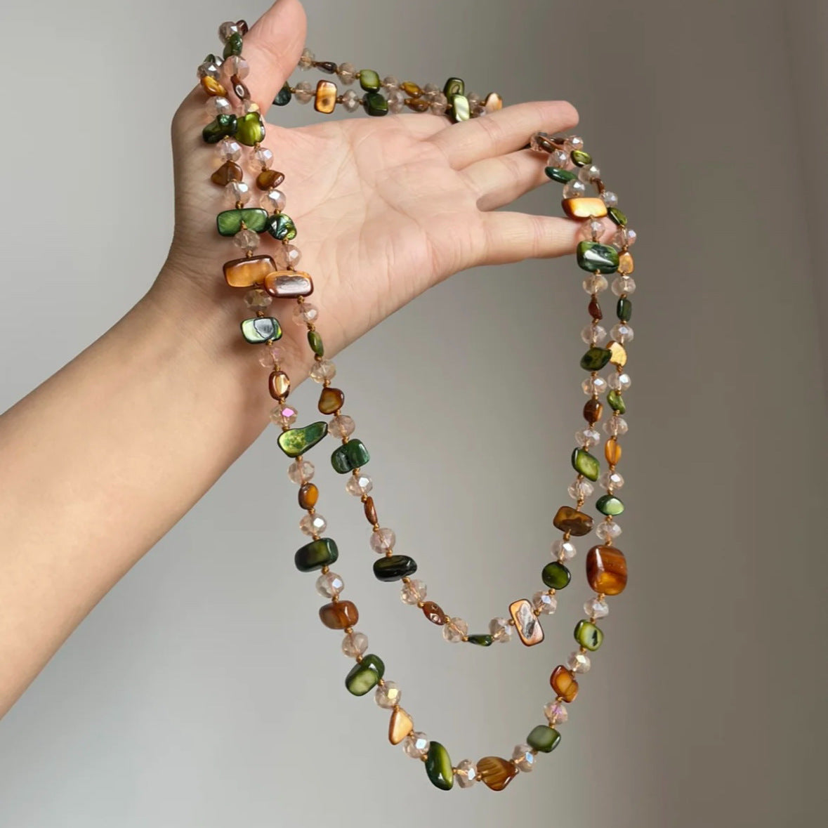 Bohemian Colored Shell Bead Double Layered Necklace