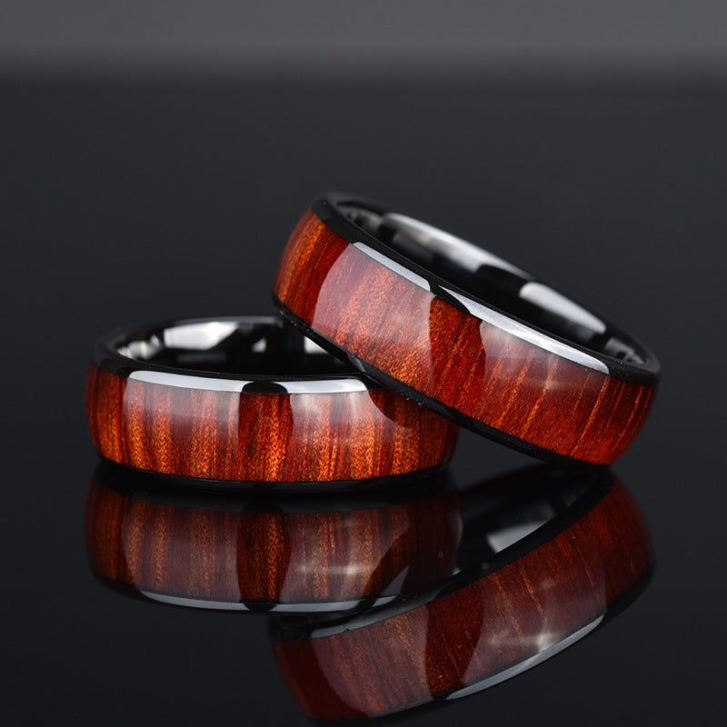 Stainless Steel Inlaid Wood Grain Ring