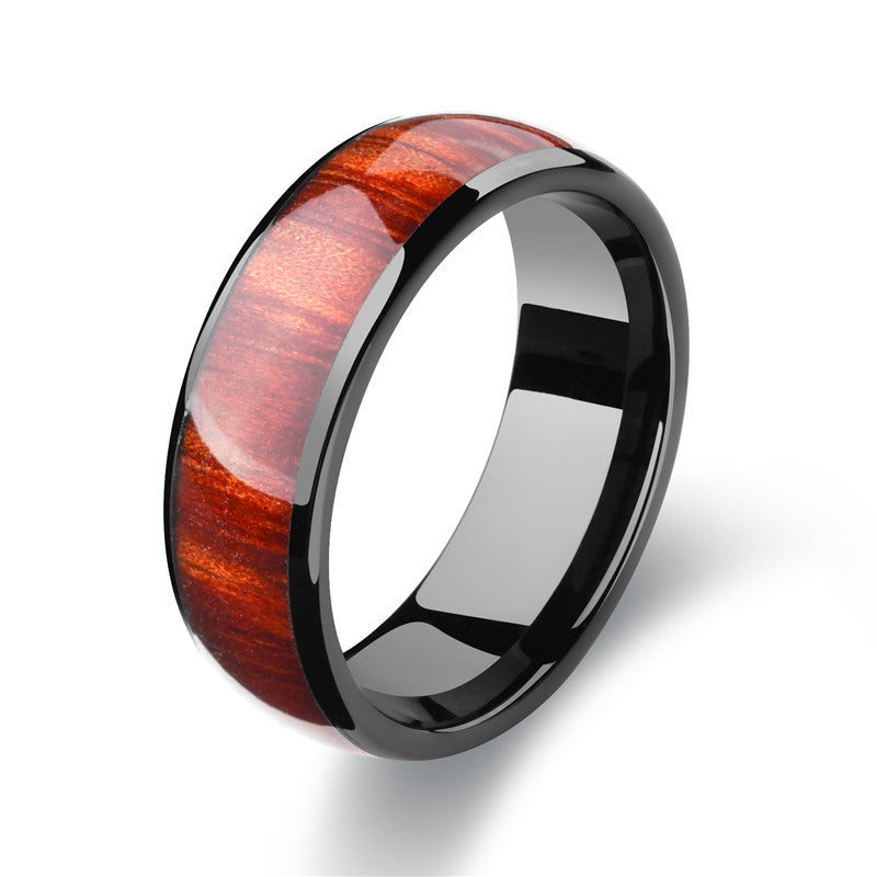 Stainless Steel Inlaid Wood Grain Ring