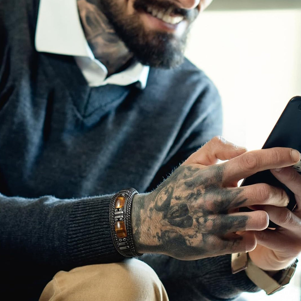 Handmade braided leather bracelet.