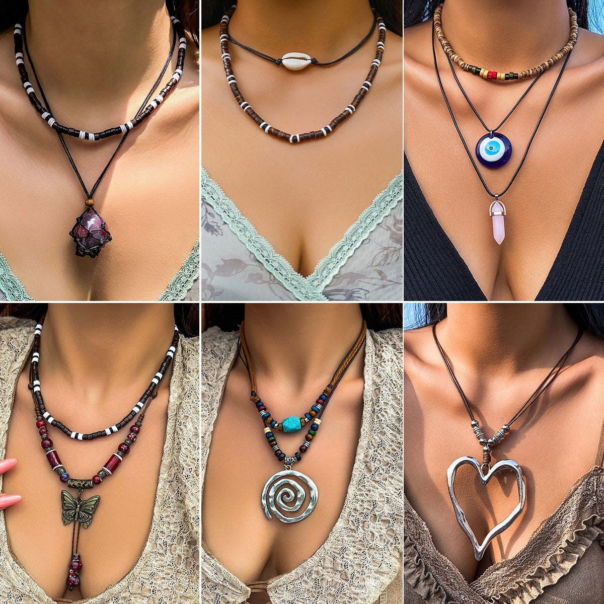 Women's Butterfly Wooden Bead Vintage Necklace