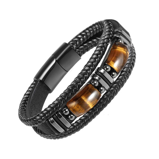 Handmade braided leather bracelet.