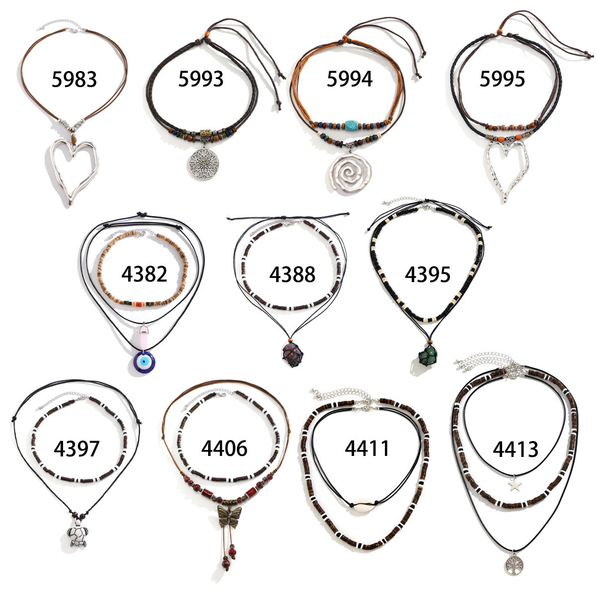 Women's Butterfly Wooden Bead Vintage Necklace